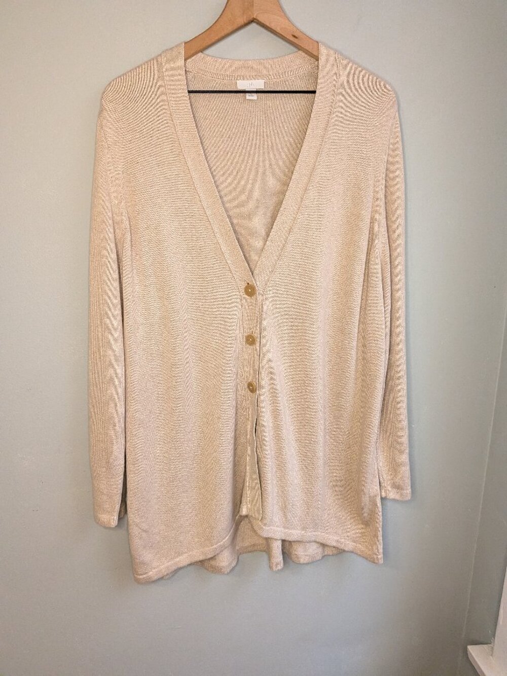 J Jill Cotton Wool Silk Viscose Sweater Womens 2X Beige V Neck Cardigan